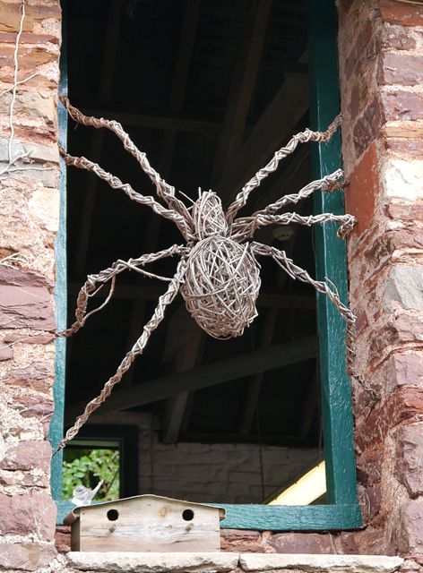 Mooch monkey - a spider sculpture in a window of the  Cockington craft centre Wicker Crafts, Spider Sculpture, Painting Wicker Furniture, Wicker Bench, Wicker Dresser, Wicker Chest, Wicker Couch, Wicker Box, Wicker Trunk