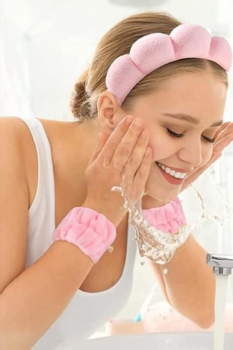 Spa Headband Wrist Towels Scrunchies/Wristband Set for Washing Face, Skincare Headbands for Women Terry Towel Cloth Fabric Puffy Sponge Facial Headband Hair Bands Wristbands for Makeup Removal, Shower Pink Wrist Towel, Facial Headband, Skincare Headband, Face Wash Headband, Makeup Hairband, Pink Skincare, Makeup Headband, Sponge Headband, Face Washing