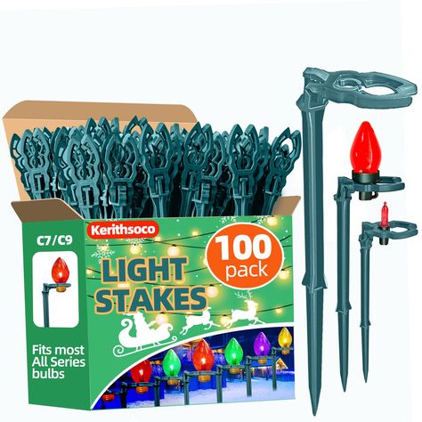 PRICES MAY VARY. WIDELY USED：The stakes for Christmas lights can hold all series lights（Including C7/C9 lights) like rope lights, fairy lights, mini lights, LED lights, decorative incandescent lights, etc. You will receive multiple Christmas light stakes, used for decorating for Christmas, Mardi Gras, Halloween, Valentine's Day and other parties. EASY TO INSTALL: No additional tools are needed to install these light stakes. Simply position the stake top to a flat position and clip on the lights Christmas Light Stakes, Mini Lights, Lawn Lights, Christmas Yard Decorations, Rope Lights, Christmas Yard, Outdoor Lights, Plant Supports, Lights Led