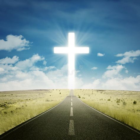 Empty highway with a cross. Empty road toward the heaven with a cross on the end , #ad, #highway, #Empty, #cross, #heaven, #road #ad Highway To Heaven, Heaven Images, Heaven Painting, Jesus Background, Road Painting, Empty Road, Blue Landscape, End Of The Road, Church Logo