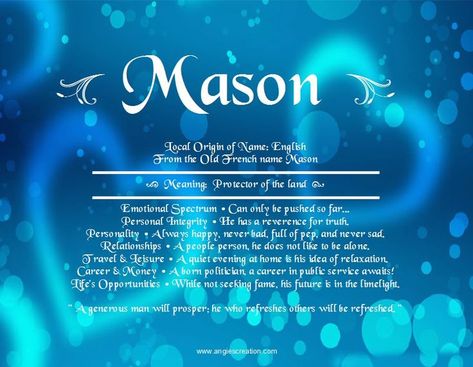 Mason Name, French Names, Personal Integrity, Initial Sign, Name Game, Name Games, What Is Your Name, Name Meaning, Names With Meaning