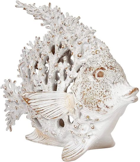 PRICES MAY VARY. COASTAL DECOR white coral look a fish with a unique look of a carved piece of coral sized to fit most anywhere measures 11 in x 10 in BEACH DECOR large white coral fish home accent sculpture has mesmerizing details that you will love displaying on a mantel, bookshelf, tabletop, and desk CORAL DECOR nautical beach home decor made of a coral look figurine but looks like it was carved out of a piece of coral measures 11 in x 10 in ANGELFISH makes a bold style accent all by itself o White Coral Reef, Beach Themed Room Decor, Coastal Living Rooms Ideas, Coastal Accessories, Home Decor Coastal, Ocean Home Decor, Nautical Accessories, Coral Decor, Fish Home