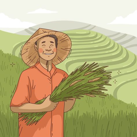 Rice Farming Illustration, Agriculture Drawing Ideas, Farming Drawing Easy, Indian Farmer Drawing, Farmer Drawing Sketch, Farmer Drawing Easy, Farmers Drawing, Farming Drawing, Agriculture Poster