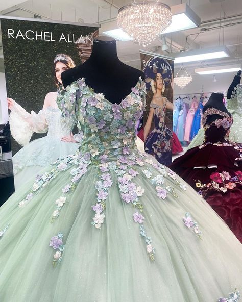 Sage Green And Lavender Quinceanera Dress, Sage Green And Purple Quince Dress, Green And Purple Quinceanera Dresses, Purple And Green Quinceanera, Lavender Quince Dress, Purple Quince Dress, Pink Sweet 16 Dress, Green Quince Dress, Purple Quinceanera Theme