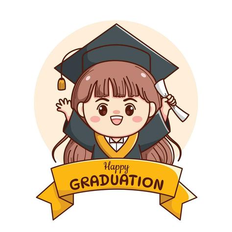 Banner or ribbon happy graduation  girl with cap and gown cute kawaii chibi cartoon Kartu Ucapan Happy Graduation, Graduation Cartoon, Chibi Cartoon, Happy Graduation, Beauty Art Drawings, Chibi Girl, Cap And Gown, Kawaii Chibi, Beautiful Images Nature