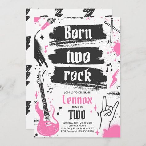 Rock And Roll Party Born Two Rock 2Nd Birthday Invitation #zazzle #weddinginvitations #birthdayinvitations #babyshowerinvitations #zazzleinvitations #monogram #businesscards #graduation #homedecor Rock And Roll Birthday Invitation, Born Two Rock, Rock And Roll Party, Rock And Roll Birthday Party, Rock Birthday, Rock And Roll Birthday, Rock Star Birthday, Rock N Roll Party, 1st Birthday Themes