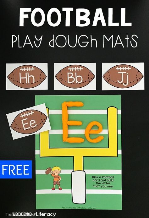 With football season here, learn the alphabet with this free football playdough letters activity! Make the alphabet with play dough for a "win" with kids. #kindergarten #preschool #prek #football #fallfootball #playdoughmats #alphabet #playdough #freeprintable Preschool Super Bowl Activities, Pre K Football Activities, Sports Learning Activities Preschool, Preschool Football Theme, Super Bowl Preschool Activities, Football Literacy Activities, Preschool Football Craft, Ball Unit Preschool, Football Activities For Preschool