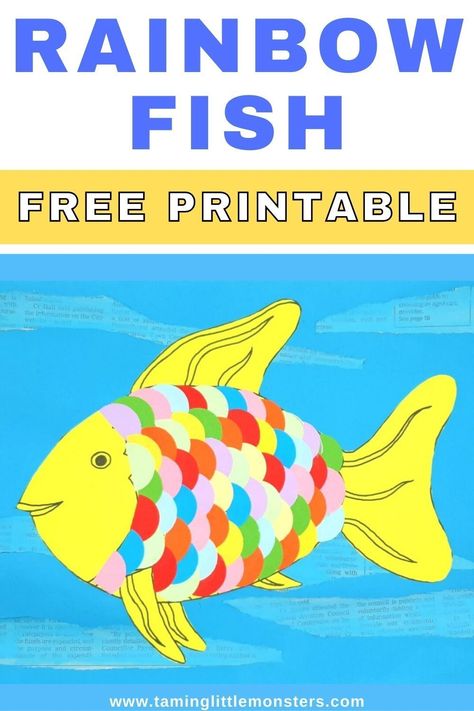 Free Rainbow Fish Printable Template for Kids. A fun, summer themed arts and crafts activity for toddlers, preschoolers and kindergarteners. #summer #artsandcrafts #freeprintables #toddlers #preschoolers #kindergarteners Rainbow Fish Template Free Printable, Rainbow Fish Printable, Rainbow Fish Template, Rainbow Fish Book, Rainbow Fish Activities, Rainbow Fish Coloring Page, Rainbow Fish Crafts, Craft Activities For Toddlers, Fish Printables