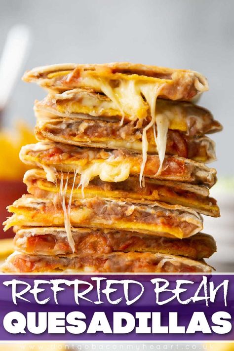 Quesadilla Recipes Beans, Quesadilla With Refried Beans, Quesadilla Tacos Recipe, Cheese And Refried Bean Quesadilla, Bean And Cheese Quesadilla Recipes, Lunch Quesadilla Recipes, Refried Bean Tacos Recipes, No Meat Quesadilla, Cheese And Bean Quesadilla