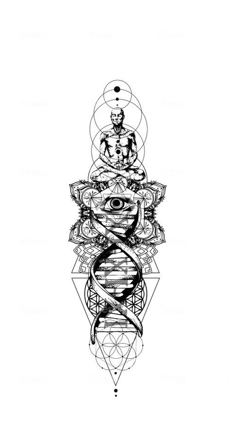 make geometric tattoo design Geomagnetic Tattoo, Egyptian Eye Tattoos, Geometric Tattoo Sleeve Designs, Hexagon Tattoo, Tattoo Free, Dna Tattoo, Unique Tattoos For Men, A Tattoo Design, Chakra Tattoo