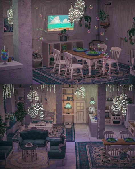 Animal Crossing Marina House, Acnh Marina House Ideas, Marina Animal Crossing House, Marina Acnh House, Marina House Acnh, Acnh Marina House, Vacation Home Interior, Grape Fanta, Acnh Interior