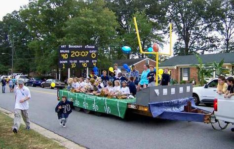 Homecoming Float Ideas                                                       … Football Parade Float, Homecoming Float Ideas, Parade Float Diy, Sports Vbs, Parade Float Decorations, Homecoming Floats, Christmas Parade Floats, Parade Ideas, Football Spirit