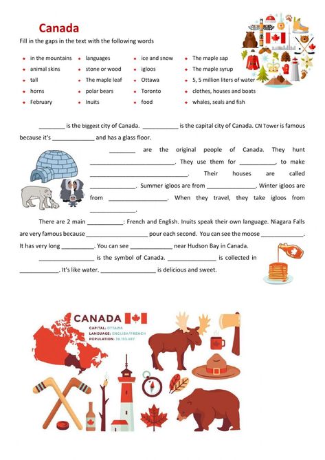 Canada Worksheet, Canada Facts For Kids, Year 2 Worksheets, Canada For Kids, Canadian Symbols, Canada Information, Canadian English, Home Day Care, Acts 2