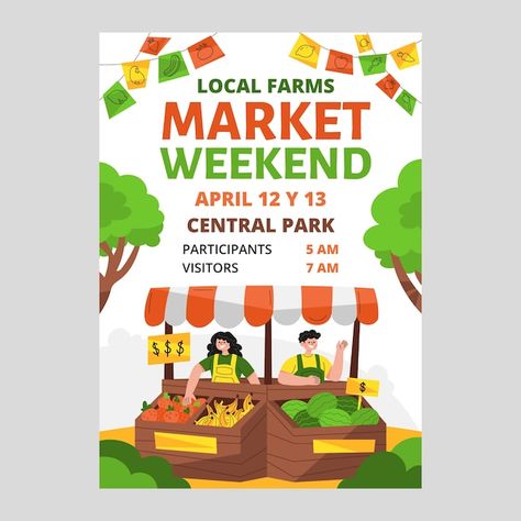 Hand drawn flat design farmers market po... | Free Vector #Freepik #freevector Farm Poster Design, Poster Ideas For School, Farmers Market Poster, Farm Poster, Poster Images, Artisan Market, Market Poster, Market Day, Farm Market