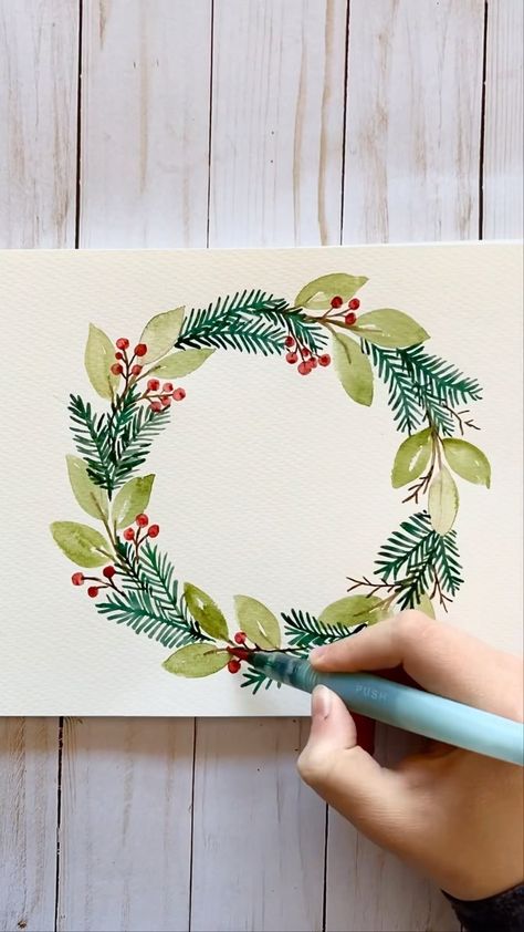 Heidi (@byheidigrace) | Instagram profile Thing To Paint, Christmas Card Art, Diy Watercolor Painting, Watercolor Christmas Cards, Wreath Watercolor, Diy Watercolor, Paper Artwork, Watercolour Art, Christmas Cards To Make