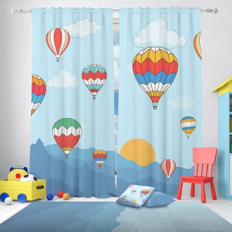 Pediatric Office Decor, Curtains Childrens Room, Flying Balloons, Rideaux Boho, Kids Room Curtains, Boho Kids Room, Flying Balloon, Plain Curtains, Room Window