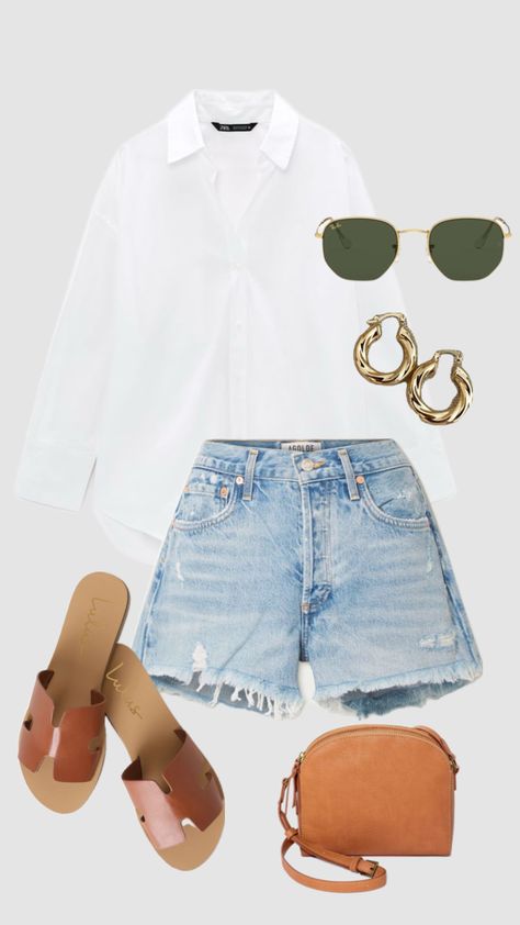 #Buttonup #buttondown #whitebuttondown #momshorts #raybans #goldhoops #summerday #vaycation #bownsandles #summeroutfit #OOTD #brownpurse #casual #cute Spring School Outfits, Spring School, Early Spring Outfits, Outfits Spring, Early Spring, School Outfits, Crochet Bag, Spring Outfits, Ootd