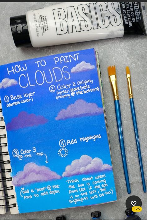 How To Paint Clouds, Painting Realistic, Artistic Ideas, Simple Canvas Paintings, Cute Canvas Paintings, Easy Canvas Art, Canvas Painting Designs, Paint Cards, Diy Canvas Art Painting