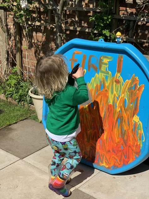 Fireman Tuff Tray, Outdoor Play Eyfs Activities, Occupation Tuff Tray, Birthday Party Tuff Tray Ideas, Robot Tuff Tray Ideas, Fire Tuff Tray Ideas, People Who Help Us Eyfs Tuff Tray, Simple Tough Tray Ideas, Art Tuff Tray Ideas