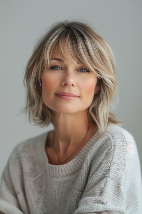 24 Best Hairstyles for Women Over 40 To Look Younger in 2024 – CreativeBooster Layered Cut With Bangs, Older Women's Hairstyles, Best Hairstyles For Women, Medium Hair Styles For Women, Bob Hairstyles With Bangs, Layered Cut, Haircut Designs, Different Hair Types, Short Layered