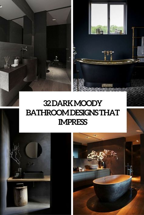 dark moody bathroom designs that impress cover Bathroom Interior Design Luxury Black, Dark Moody Bathroom, Wabi Sabi Decor Japanese Style, Moody Bathrooms, Small Dark Bathroom, Dark Brown Bathroom, Sabi Wabi, Dark Blue Bathrooms, Bathroom Interior Design Luxury