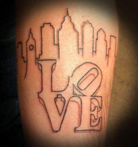 Philadelphia skyline tattoo Philly Love Tattoo, Philadelphia Skyline Tattoo, Philly Skyline Tattoo, Philadelphia Tattoo Ideas, Love Sign Tattoo, Philly Tattoo Ideas, Philly Tattoo, Philadelphia Skyline Art, Philadelphia Tattoo