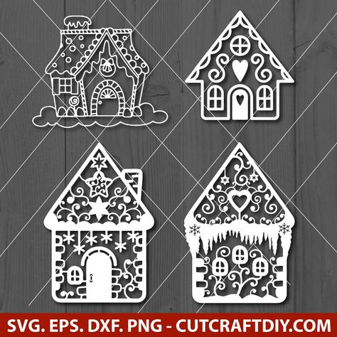 Gingerbread House Silhouette, Gingerbread House Cutouts, Gingerbread House Illustration, Gingerbread House Svg, Gingerbread Svg, Gingerbread House Template, Glowforge Ideas, Laser Cut Christmas, Gingerbread House Decorations