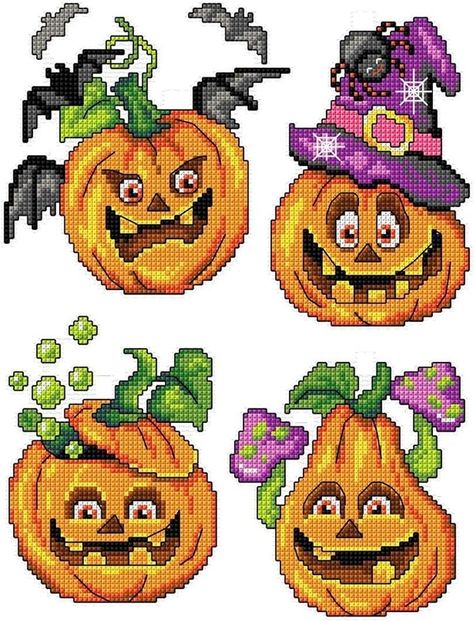 Halloween Craft Kits, Colors Chart, Pumpkin Ornament, Halloween Cross Stitches, Diy Set, Theme Halloween, Counted Cross Stitch Kits, Stitching Art, Stitch Kit