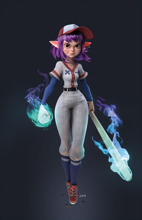 ArtStation - Baseball Mage, Leandro Sakami Zbrush Hair, Zbrush Models, 3d Karakter, Character Design Girl, Model Sheet, Design Girl, Character Modeling, Girls Characters, Female Character Design