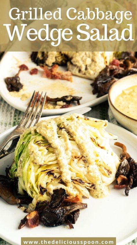 Cabbage Wedge Salad, Grilled Cabbage Wedges, Crunchy Cabbage Salad, Wedge Salad Recipe, Salmon Appetizer Recipes, Wedge Salad Recipes, Creamy Caesar Dressing, Cooked Oysters, Grilled Cabbage