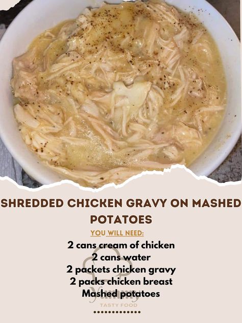 Pulled Chicken And Gravy, Chicken Breast Mashed Potatoes, Shredded Chicken Gravy, Chicken Gravey, Fall Chicken Breast Recipes, Season Chicken Breast, Chicken In Crockpot, Chicken And Gravy, Gravy Packet