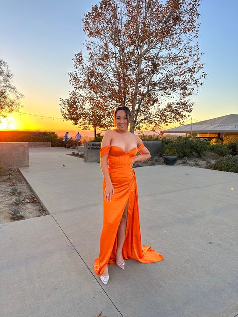 Formal dress, orange dress, orange gown, evening gown, wedding guest dress Gown Wedding Guest, Evening Gown Wedding, Orange Gown, Dress Orange, Guest Dress, Gown Wedding, Orange Dress, Guest Dresses, Formal Dress