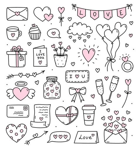 Valentines Day Love Letters, Kartu Ulang Tahun Diy, Valentine Drawing, Valentine Doodle, Valentines Day Drawing, Arte Doodle, Cute Easy Doodles, Love Doodles, Things To Draw