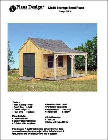 12' X 16' Cottage Storage Shed with Porch, Project Plans 81216 - Woodworking Project Plans - Amazon.com Small Shed, Shed With Porch, Shed Plans 12x16, Wood Shed Plans, Shed Construction, Shed Building, Porch Plans, Shed Building Plans, Shed Kits