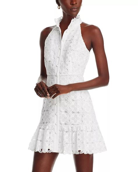 AQUA - Lace Mini Shirt Dress - 100% Exclusive White Lace Shirt, Aqua Dresses, Feminine Design, Midi Shirt Dress, White Shirt Dress, Mini Shirt Dress, Lace White Dress, Dress 100, Women Dresses