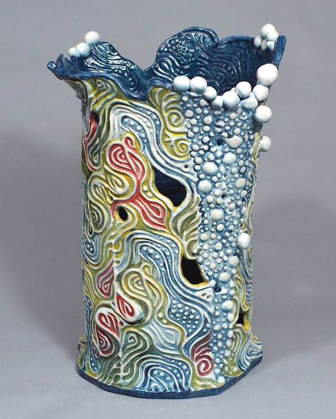 Original Art Ceramic/3d Sculpting/Clay Sculpture, measuring: 21.59W x 33.02H x 20.32D cm, by: Mike Keene (United States). Styles: Fine Art, Modern, Abstract. Subject: Seascape. Keywords: Turbulent, Storm Warnings, Vessel, Ceramicsculpture, Currents, Ocean, Blue. This Ceramic/3d Sculpting/Clay Sculpture is one of a kind and once sold will no longer be available to purchase. Buy art at Saatchi Art. Ceramics Surface Decoration, Cool Ceramic Vases, Unusual Ceramic Ideas, Abstract Pottery Sculpture, Ceramics Projects Sculptures & Statues, Unique Ceramic Projects, Modeling Clay Sculpture, Subtractive Sculpture Ideas, Coil Ceramics Projects