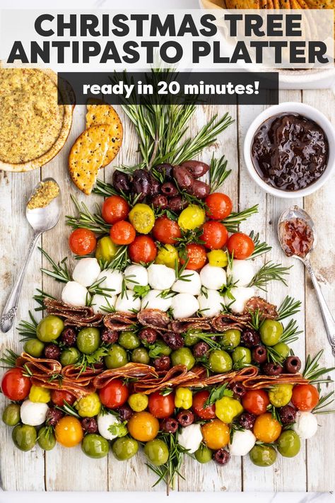 This fun and festive Christmas Tree Antipasto Platter only takes 20 minutes to put together and will look so pretty on your holiday table! | www.persnicketyplates.com Tree Antipasto, Christmas Antipasto Platter, Christmas Antipasto, Persnickety Plates, Easy Christmas Tree, Christmas Platter, Food Christmas, Christmas Desserts Easy, Antipasto Platter