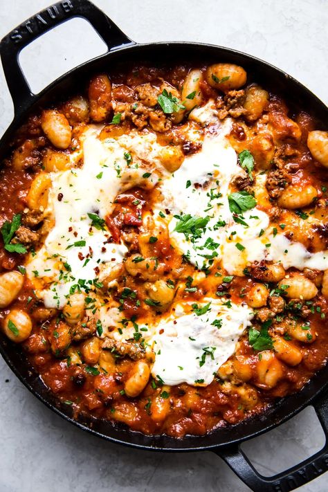 Best Gnocchi Recipe, Braised Chickpeas, Gnocchi Recipes Easy, Baked Pasta Dishes, The Modern Proper, Modern Proper, Baked Gnocchi, Baked Pasta Recipes, Hot Italian Sausage