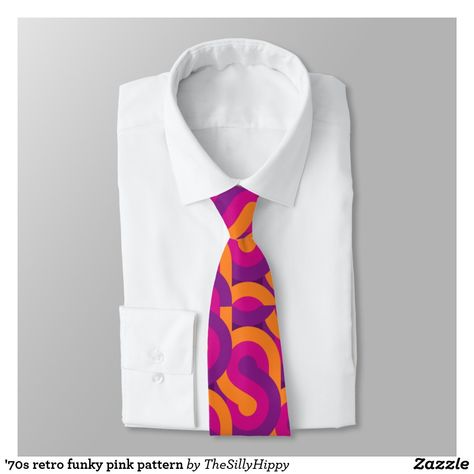 70s Look, Retro Accessories, Orange Tie, Retro Gifts, Cool Ties, Custom Ties, Retro Gift, Pink Pattern, Retro Designs