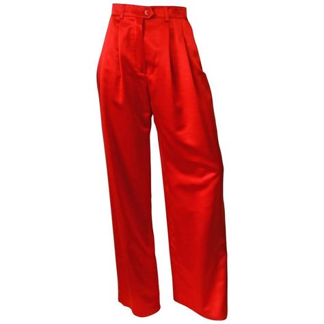 Escada 1980S Silk Wide Leg Trouser Wide Leg Pant, Red Red High Waisted Pants, Red Wide Leg Trousers, 80s Pants, Red Wide Leg Pants, Silk Wide Leg Pants, Red Trousers, High Waisted Wide Leg Pants, Silk Trousers, Red High