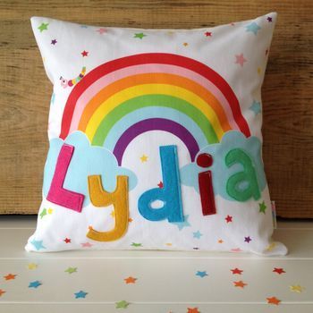 Awesome Birthday Gifts, 15 Birthday Gift Ideas, Rainbow Cushion, Rainbow Playroom, Childrens Cushions, Applique Cushions, 15 Birthday, Rainbow Room, Rainbow Quilt