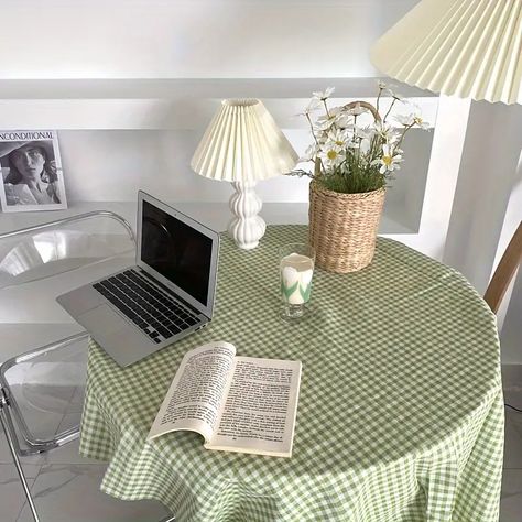 Checkered Tablecloth - Temu Gingham Table Cloth, Desk Background, Yellow Tablecloth, Stylish Bedding, Linen Table Cloth, Mori Style, Linen Background, Checkered Tablecloth, Blogger Photography