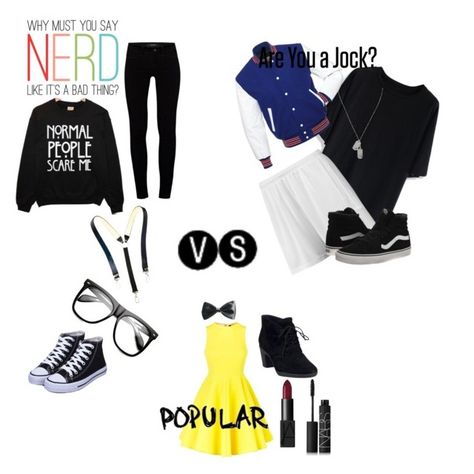 "popular vs jocks vs nerds" by jeffbc ❤ liked on Polyvore featuring Filles Ã  papa, J Brand, Chicwish, Banana Republic, adidas, Vans, AQ/AQ, Clarks and NARS Cosmetics School Spirit Days, Spirit Day, Day Outfit, J Brand, Nars Cosmetics, Nars, Outfit Of The Day, Banana Republic, Women's Clothing