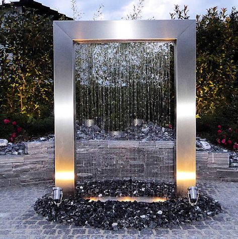 Large Garden Art, Sculpture Water, Large Outdoor Fountains, Rain Curtain, Fountain Outdoor, Stainless Steel Sculpture, Outdoor Waterfalls, Outdoor Fountains, Garden Water Fountains