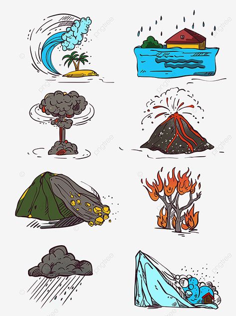 Types Of Natural Disasters, Natural Disasters Illustration, Graphic Nature Design, Disasters Illustration, Natural Resources Drawing, Natural Disasters Project Cover Page, Disasters Drawing, Natural Disasters Drawing, Disaster Drawing