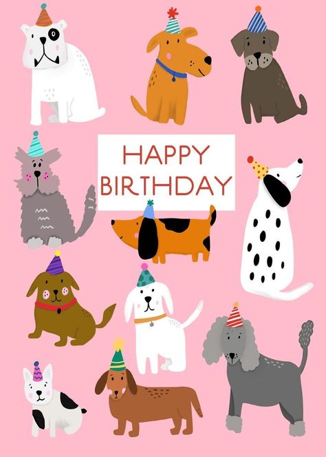 Dog Happy Birthday, Happy Birthday Illustration, Happy Birthday Dog, Greeting Card Art, Birthday Dog, Dog Birthday Card, Birthday Illustration, 강아지 그림, Birthday Clipart