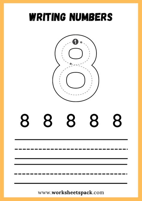 Writing Numbers Worksheet PDF, Write Number 8 Free Printable for Kids - Printable and Online Worksheets Pack Number 8 Worksheet Kindergarten, Number 8 Worksheet, Writing Numbers Worksheet, Preposition Worksheets Kindergarten, Number Trace, Preposition Worksheets, Number Worksheet, Free Printable Numbers, Numbers Worksheet