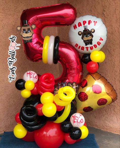 #fivenightsatfreddys #balloonndecoration #balloonbouquets #fivenightsatfreddysparty Five Nights Of Freddy Party Ideas, 5 Nights Of Freddy Birthday Party Ideas, Five Nights At Freddy's Centerpieces, 5 Nights At Freddys Birthday Ideas, Five Night At Freddys Birthday Ideas, Five Nights At Freddy’s Birthday Party, Five Nights At Freddy's Balloon Garland, Fnaf Birthday Party Ideas, Five Nights At Freddy's Birthday Ideas