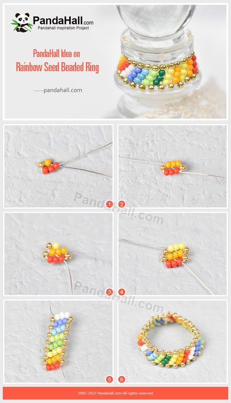 Seed Bead Rings, Colorful Ring, Pony Bead Crafts, Rainbow Ring, Ribbon Crafts Diy, Beaded Earrings Native, Ring Tutorial, Beaded Ring, Diy Bracelets Patterns