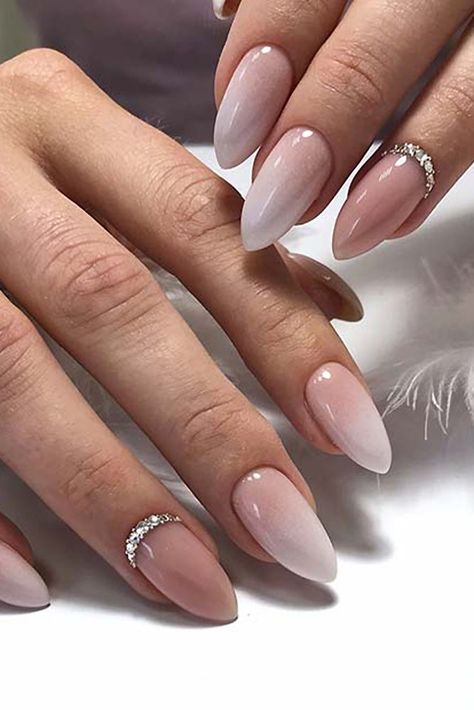 30 Wow Wedding Nail Ideas | Wedding Forward Simple Wedding Nails For Guest, Classy Wedding Nails For Guest, Simple Nail Designs For Wedding Guest, Edgy Wedding Nails For Bride, Nail Ideas Beige, Nails For Wedding Guest Classy, Ombre With Rhinestones, Bachelorette Nail Ideas, Bridal Nail Ideas